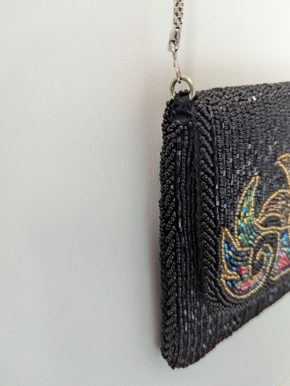 La Regale Vintage Unique Beaded Black Chained Shoulder Bag Wedding Prom Gatsby - Picture 5 of 11